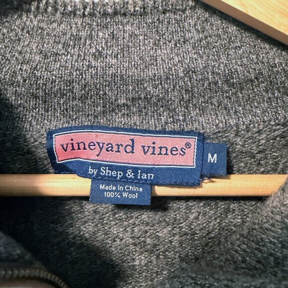 Vineyard Vines Shep & Ian Wool Quarter Zip Sweater L Charcoal Suede Elbow - Picture 6 of 7